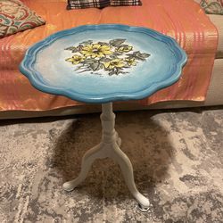 Scalloped Edged Pie Table Painted With Flowers