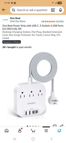 One Beat Power Strip with USB C, 6ft