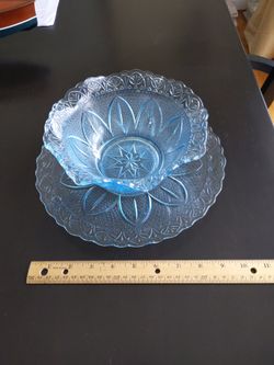 Glass Dish Set of 2 Blue New