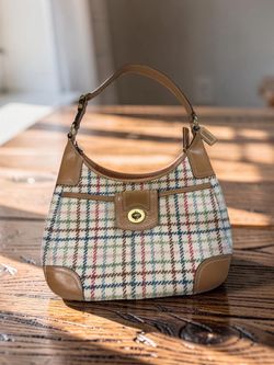 Coach Plaid Fabric Hobo Shoulder Bag