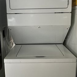 The Whirlpool stackable electric laundry 72.75" H x 27.38" W x 32.25" https://offerup.com/redirect/?o=RC50b3A=-load washer (2.5 cu. ft.) and a front-l