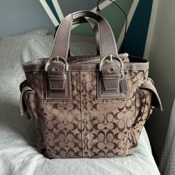 Coach Signature Canvas Carryall Tote Bag with Leather Trim