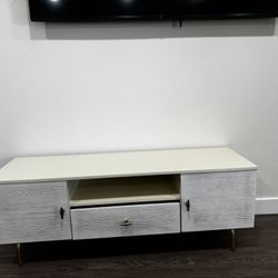 Modern White TV Stand / Media Console with Storage – Mid-Century Style