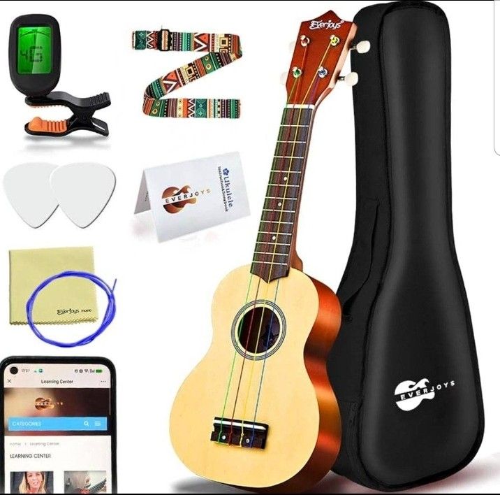 Ukulele Beginner Pack-21 Inch w/Rainbow String Free Online Lesson Gig Bag Digital Tuner Pick