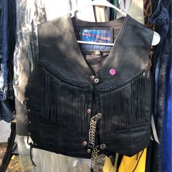 Leather Motorcycle Vest Medium 