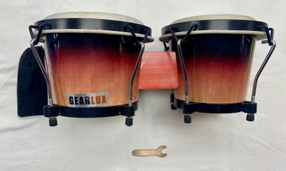 Gearlux Tunable Bongos 6”/7” Sunburst Wood w/ Tuning Key (Good)