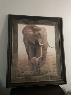 Framed Elephant Canvas Art – Great Condition