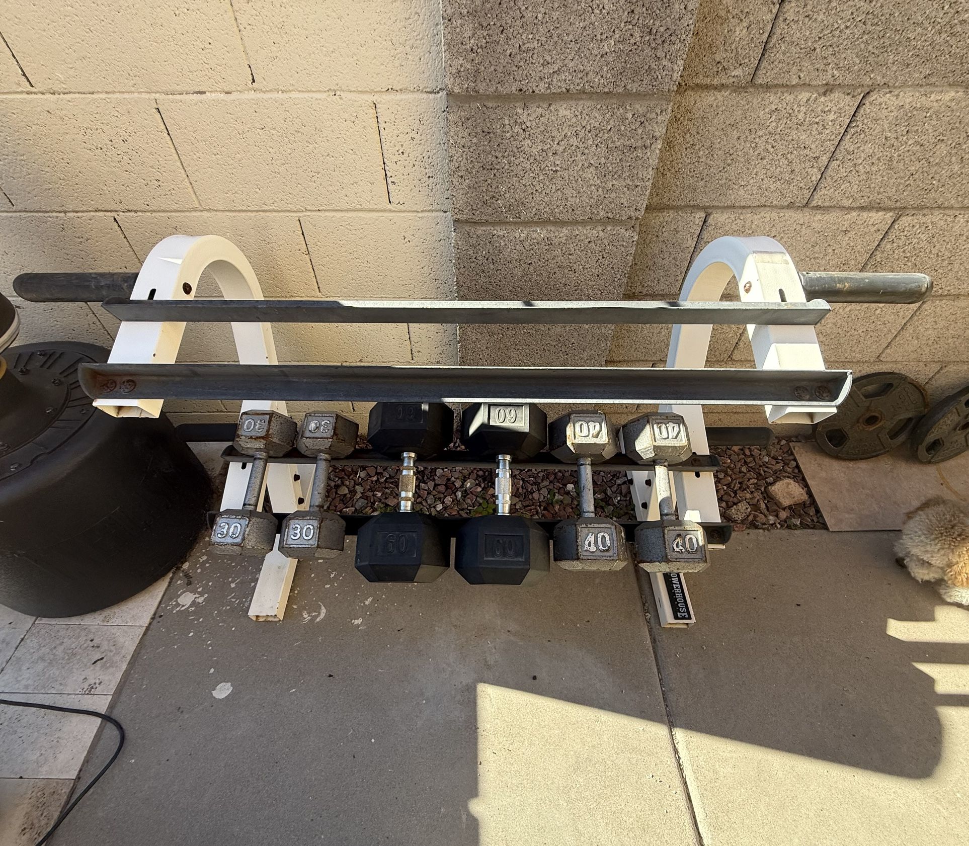 2 Sets Of Dumbbells 60, 40, LBS With Rack