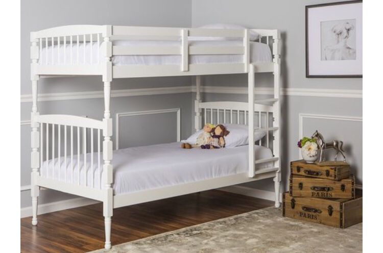 Dream On Me Julia 2-in-1 Twin Over Twin Bunk Bed, White A16-9360