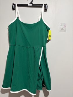 Green Athletic Tennis Dress with White Trim