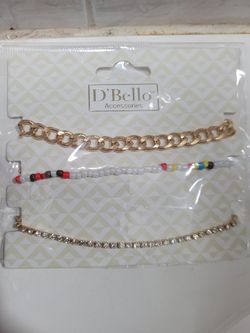 3 gold beaded rhinestone bracelets/ anklets 