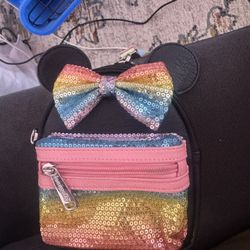 Disney Parks Minnie Sequined Pastel Rainbow Mini Wristlet Loungefly