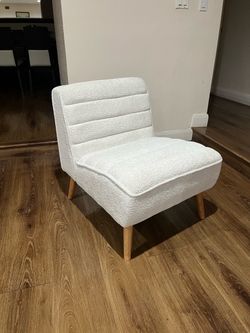White Boucle Accent Chair with Wood Legs