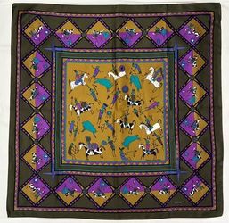 Vintage Boma Jocelyne Mange scarf Native American petroglyph theme bright colors