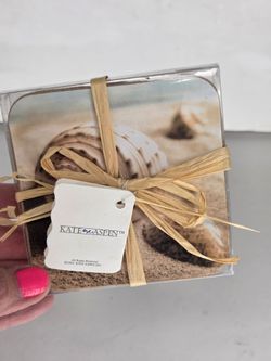 Kate Aspen Beach Theme Cork Coasters Set of 4 Seashell Wedding Favors New