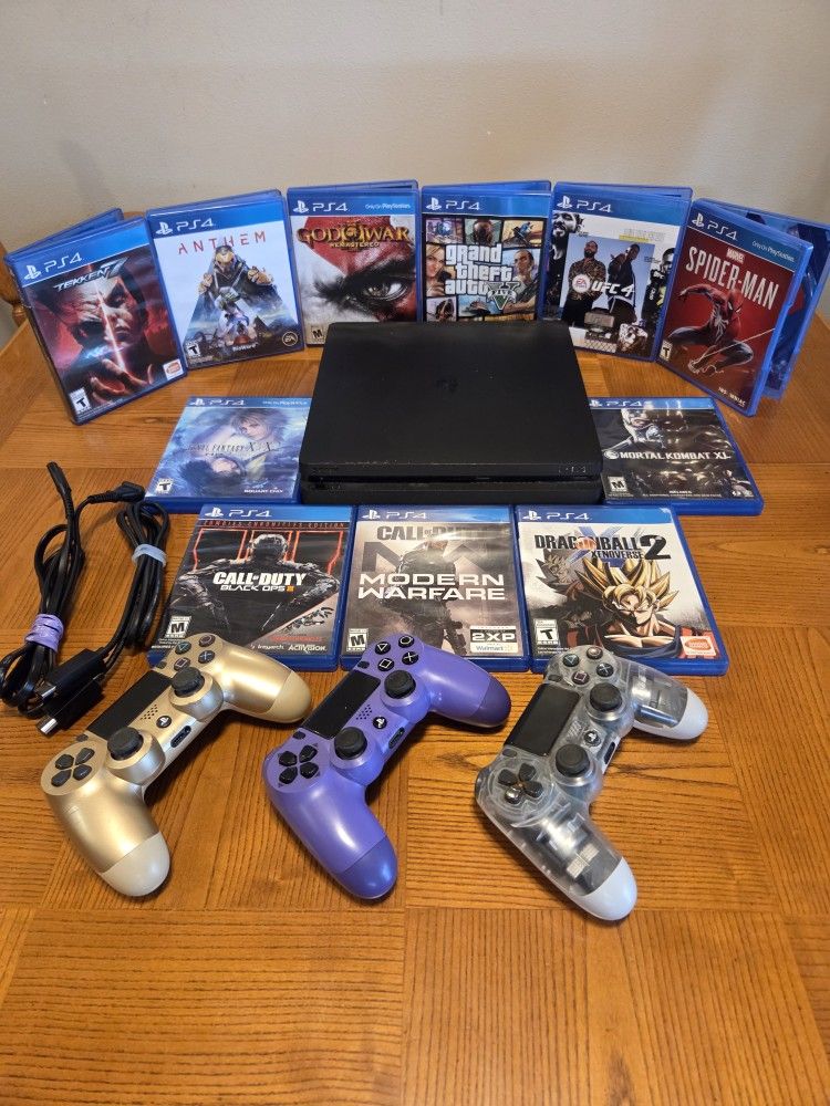 Playstation 4 1TB Slim W/3 Controllers + 11 Games