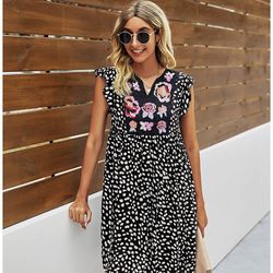 Cute Summer Dress Dot Black And White Flower