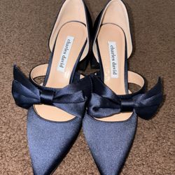 Navy Blue Bowtie Chunky Heel