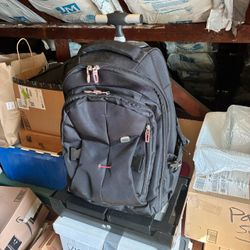 Black Rolling Backpack with Telescoping Handle