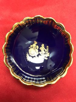 2 1/2" Vintage Victorian style Limoges blue and brown ceramic tray
