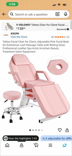 Pink Adjustable Facial Tattoo Chair or lash bed with Rolling Stool
