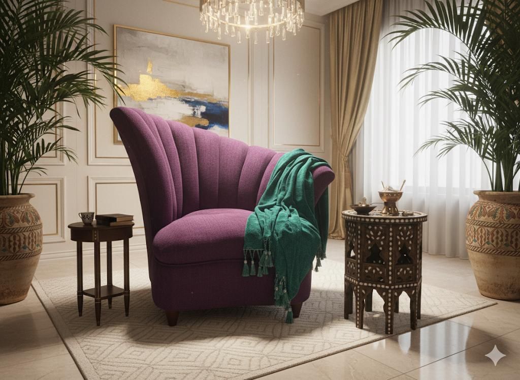 Fan-back accent purple chair