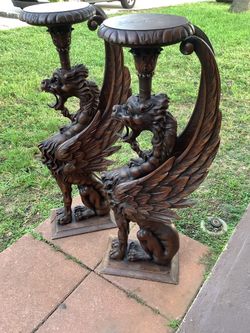 Antique Walnut Winged Griffin Pedestals 