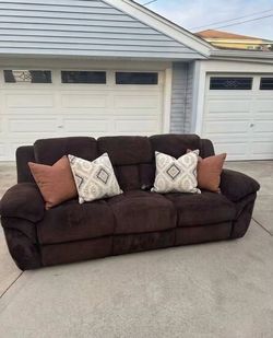 Brown Fabric Power Reclining Sofa