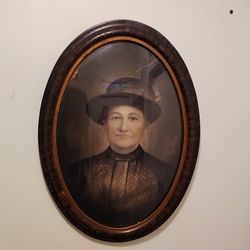 Antique Curved Glass Photograph Of Lady