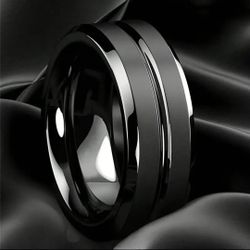 Size 10 Titanium Stainless Steel All Black Men's Ring 