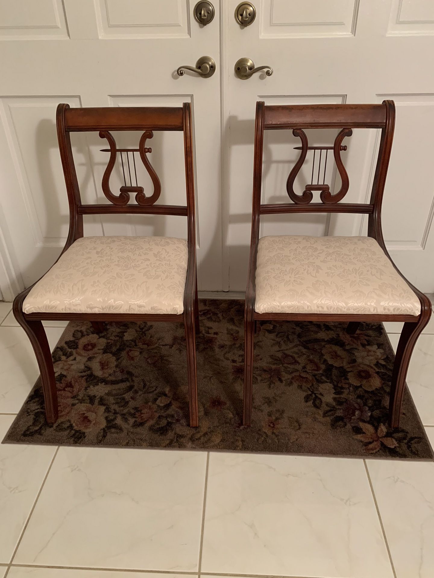 Antique Lyre Harp side chairs solid wood