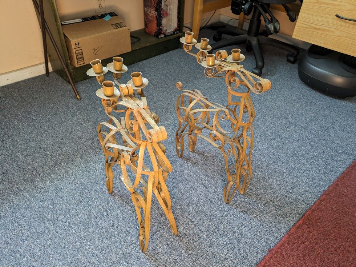 Set of Two Metal Reindeer Candle Holders