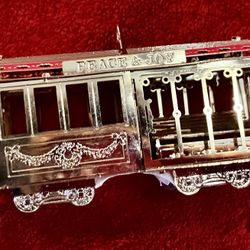 TROLLEY CAR PEACE & JOY GOLD BRASS CHRISTMAS ORNAMENT - Vintage - The ONLY 1 You Can find -