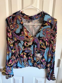 Haute Hippie Paisley Print Long Sleeve Wrap Top Size M