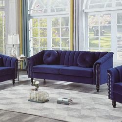 Blue Microfiber Modern Style Three Piece Couch Set 