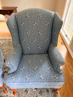 Blue  Wingback Accent Chair with Dragonfly Pattern