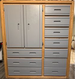 Large Wood Armoire with Drawers and Cabinet