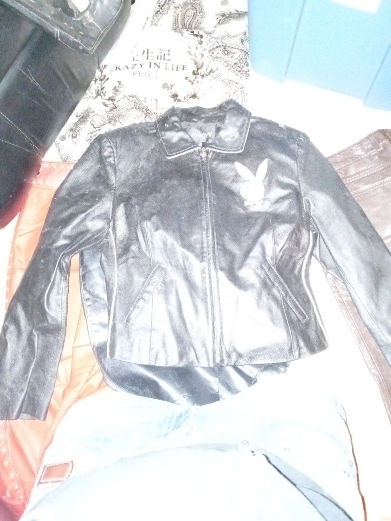 Womens playboy bunny leather jacket $50