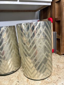 2 Large Herring Bone Gold Metallic Vases
