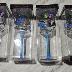 4 Beach Themed Wine Glasses 