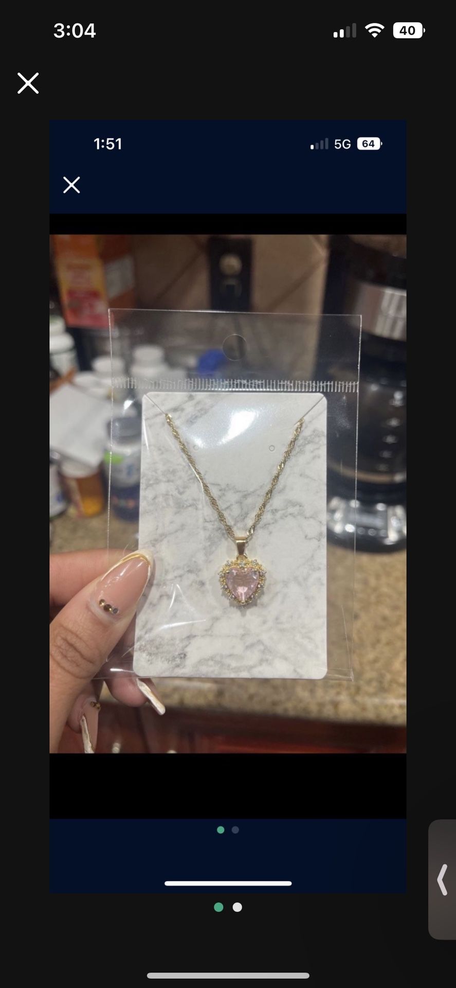 Pink Heart Pendant Necklace 