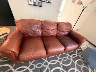Brown Leather 3-Seat Sofa and armchair
