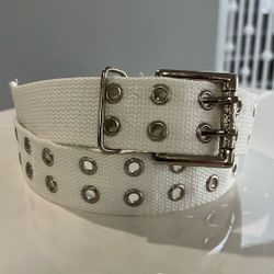 White Canvas Belt with Double Grommet Design