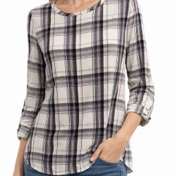 LOFT women’s plaid, long-sleeve blouse -  Medium 