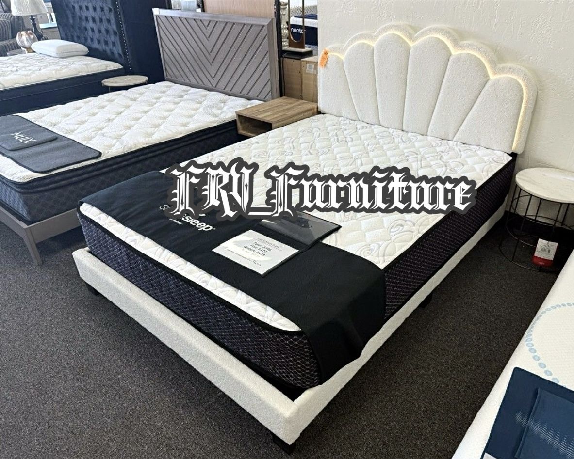 Queen White Bed Frame With Mattress
