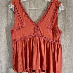 Classic Vintage Y2K Mudd Baby Doll Top Festival Blouse Tank Marsala Lg Crochet