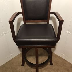 Barstools, set of 2, solid wood, leather