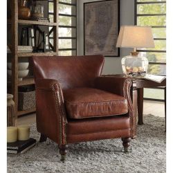 Vintage Dark Brown Top Grain Leather Director's Reading Accent Arm Chair