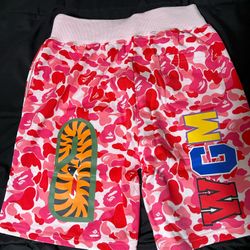 BAPE Big ABC Camo Shark Sweat Shorts 'Pink'