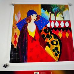 Seriolithograph By Itzchak Tarkay. Indigo Chapeau W/Coa